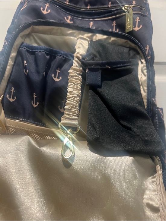 Ju-Ju-Be Navy Diaper Backpack with Pink Anchor Print and Gold Hardware main image 9